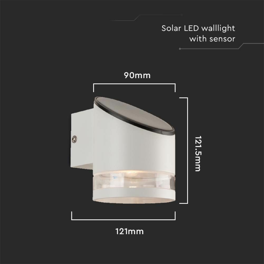 LED Napelemes érzékelős fali lámpa LED/1W/3,7V IP54 3000K 1200 mAh fehér