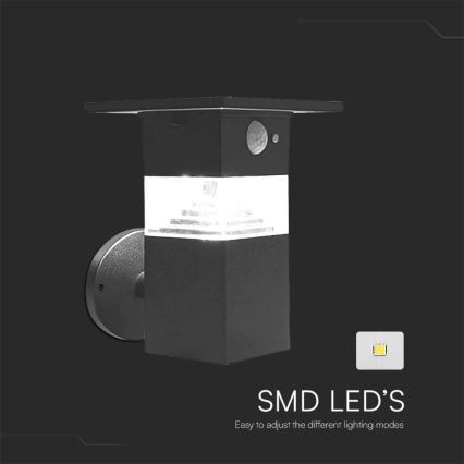 LED Napelemes érzékelős fali lámpa LED/2,5W/3,7V IP54 3000K 2200 mAh