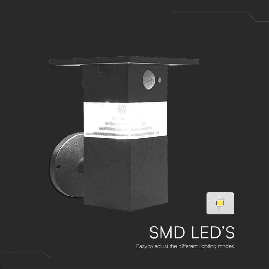 LED Napelemes érzékelős fali lámpa LED/2,5W/3,7V IP54 3000K 2200 mAh