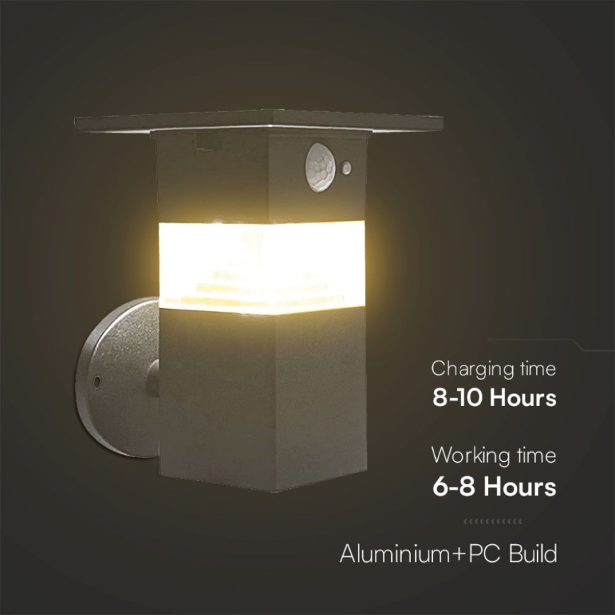 LED Napelemes érzékelős fali lámpa LED/2,5W/3,7V IP54 3000K 2200 mAh