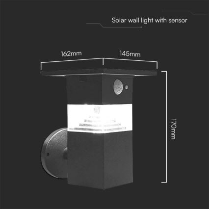 LED Napelemes érzékelős fali lámpa LED/2,5W/3,7V IP54 3000K 2200 mAh