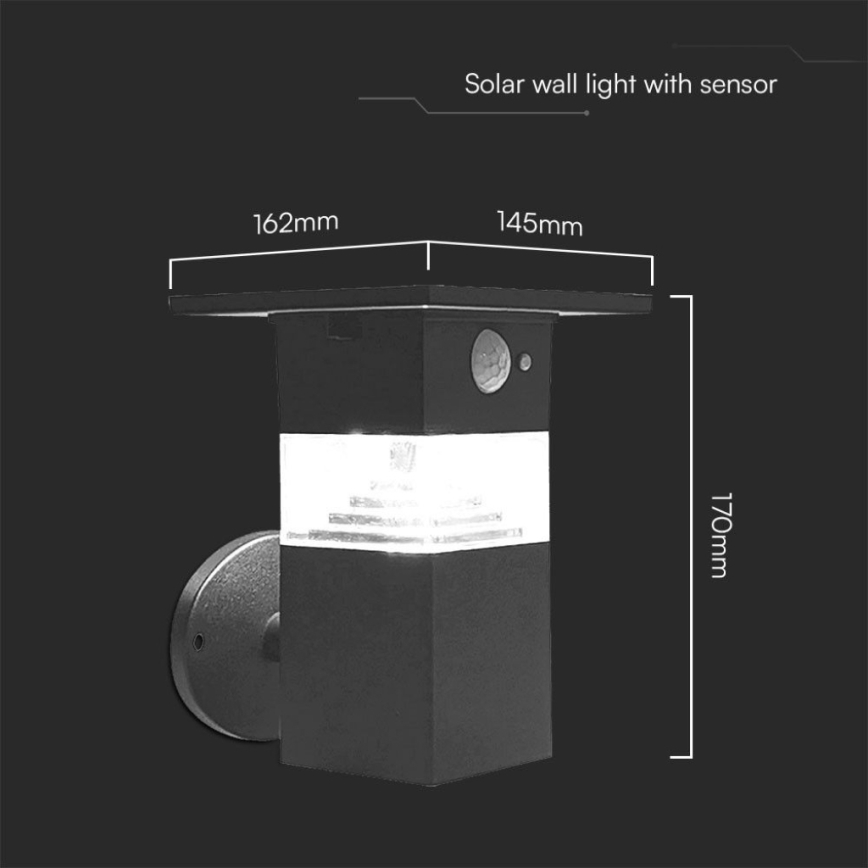 LED Napelemes érzékelős fali lámpa LED/2,5W/3,7V IP54 3000K 2200 mAh