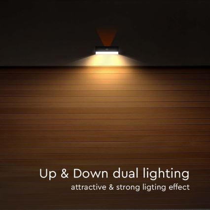 LED Napelemes érzékelős fali lámpa LED/3W/3,7V 3000K/4000K IP65 1200 mAh fekete