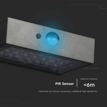 LED Napelemes érzékelős fali lámpa LED/3W/3,7V 3000K/4000K IP65 1200 mAh fekete