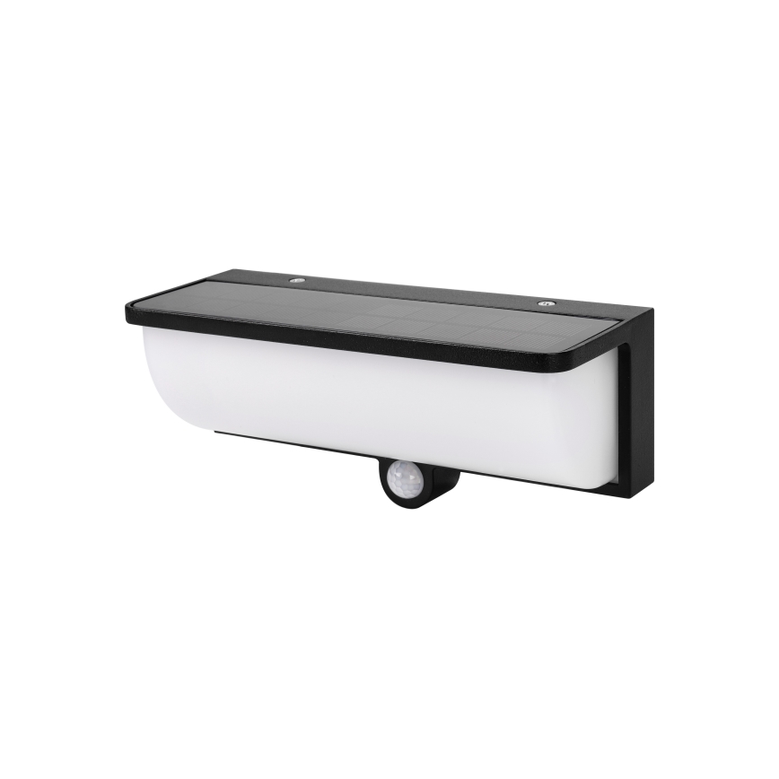 LED napelemes fali lámpa mozgás- és alkonyatérzékelővel LED/3W/3,7V IP54 1500 mAh fekete