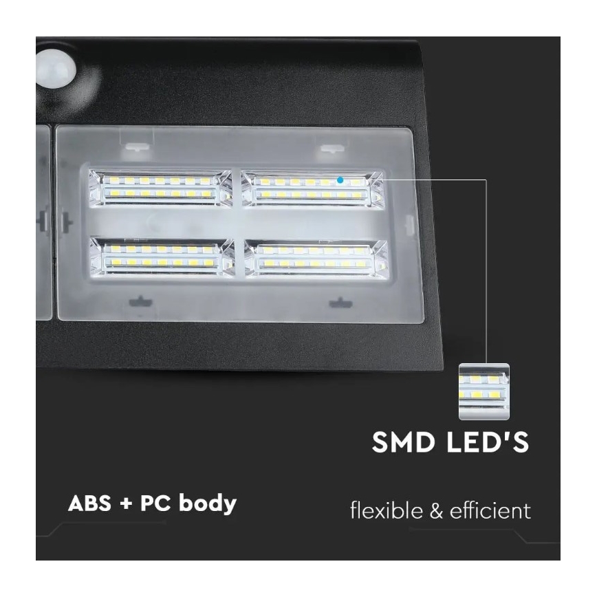 LED Napelemes fali lámpa érzékelővel LED/7W/3,7V 4000K IP65 fekete