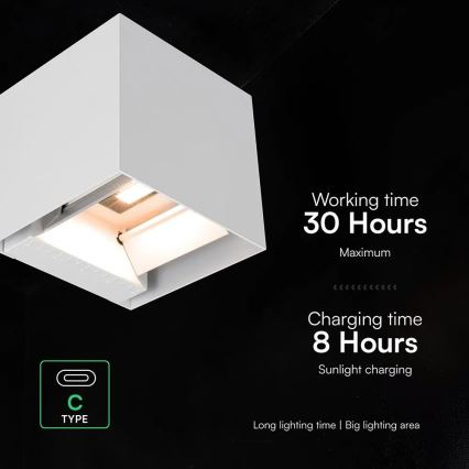 LED napelemes fali lámpa érzékelővel LED/9W/3,7V 3000/4000/5000K IP65 2600 mAh fehér
