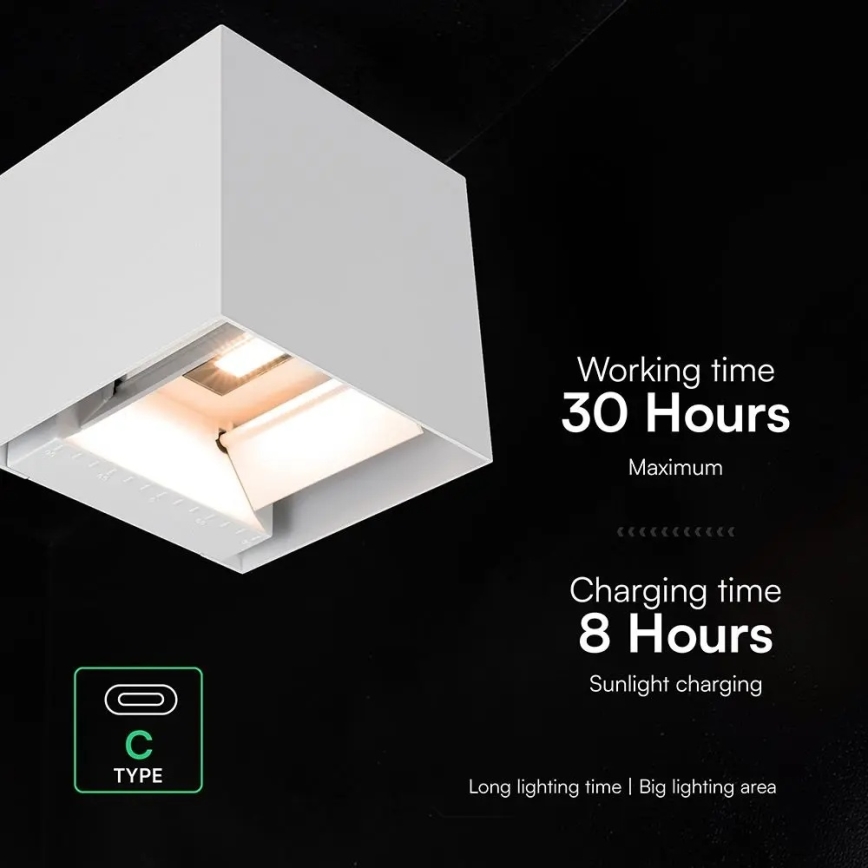 LED napelemes fali lámpa érzékelővel LED/9W/3,7V 3000/4000/5000K IP65 2600 mAh fehér