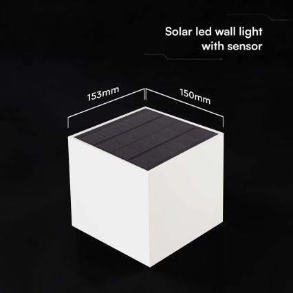 LED napelemes fali lámpa érzékelővel LED/9W/3,7V 3000/4000/5000K IP65 2600 mAh fehér