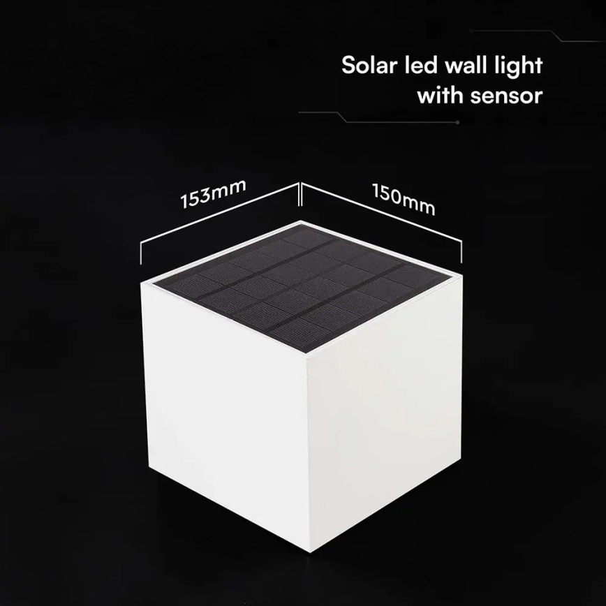 LED napelemes fali lámpa érzékelővel LED/9W/3,7V 3000/4000/5000K IP65 2600 mAh fehér