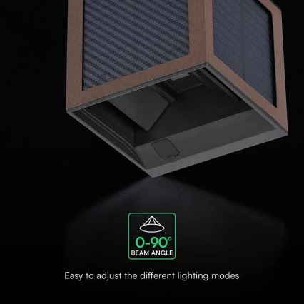 LED napelemes fali lámpa érzékelővel LED/9W/3,7V 3000/4000/6000K IP65 2600 mAh barna