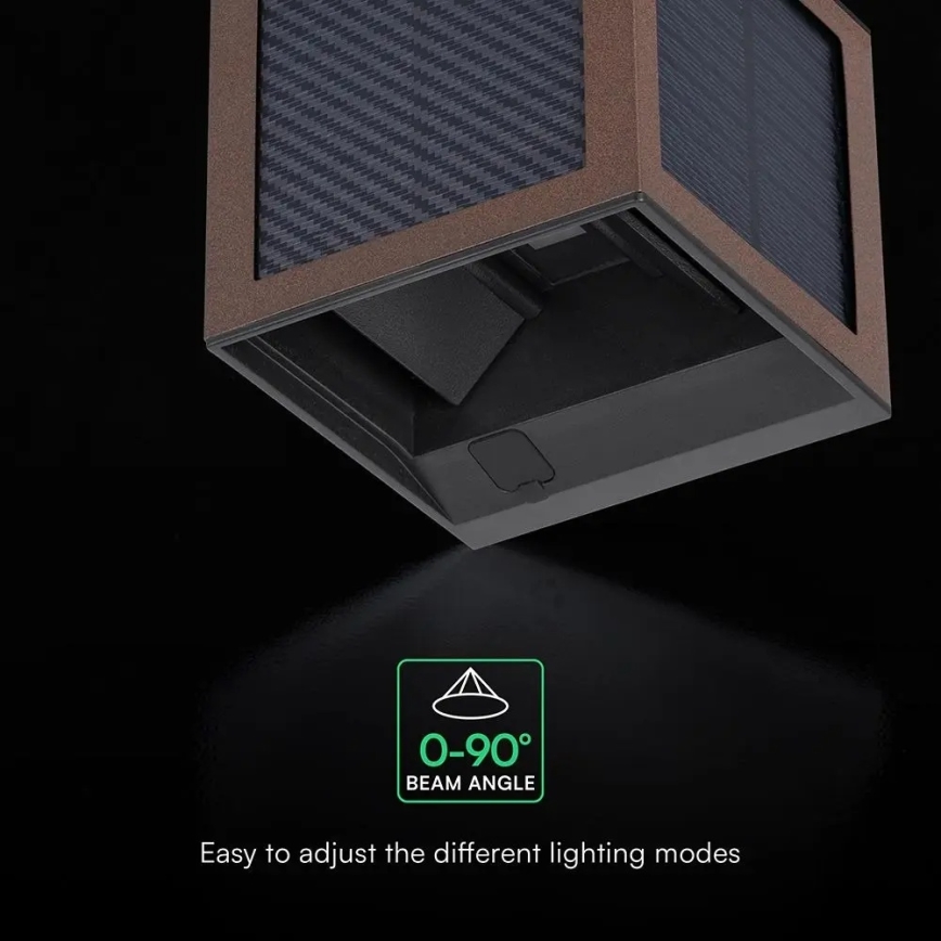 LED napelemes fali lámpa érzékelővel LED/9W/3,7V 3000/4000/6000K IP65 2600 mAh barna