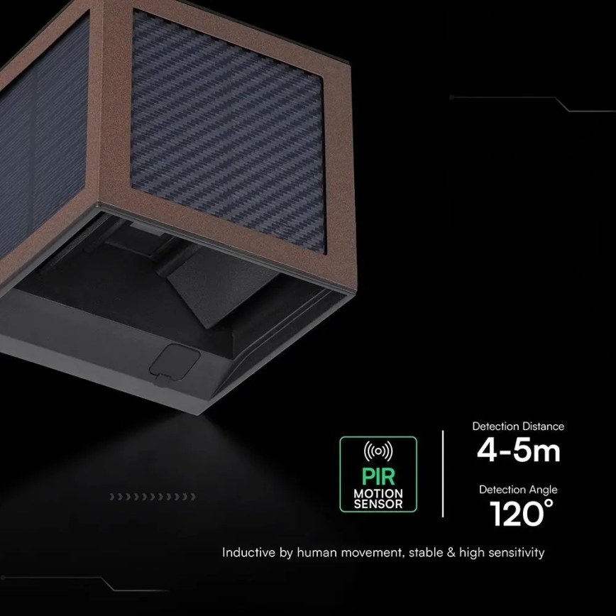 LED napelemes fali lámpa érzékelővel LED/9W/3,7V 3000/4000/6000K IP65 2600 mAh barna