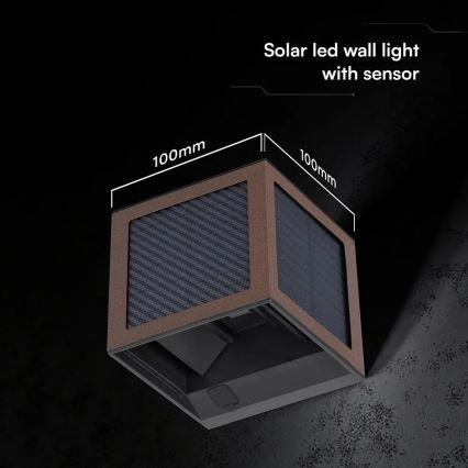 LED napelemes fali lámpa érzékelővel LED/9W/3,7V 3000/4000/6000K IP65 2600 mAh barna
