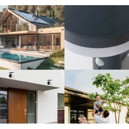 LED napelemes fali lámpa érzékelővel SOLARIS3 LED/5,5W/3,7V 4000K IP44 2600 mAh