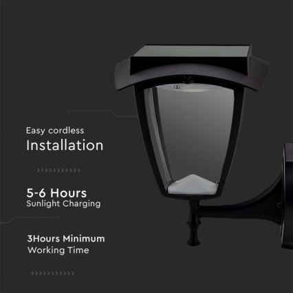 LED napelemes fali lámpa LED/2W/3,7V 3000/6000K IP65 2200 mAh fekete