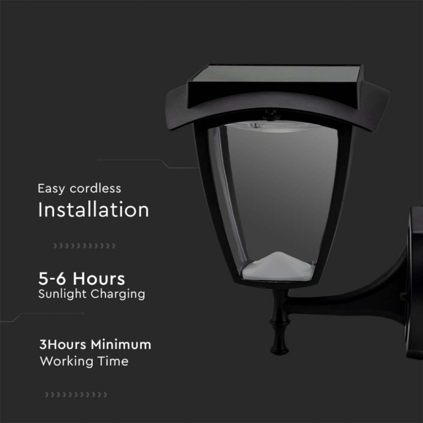 LED napelemes fali lámpa LED/2W/3,7V 3000/6000K IP65 2200 mAh fekete