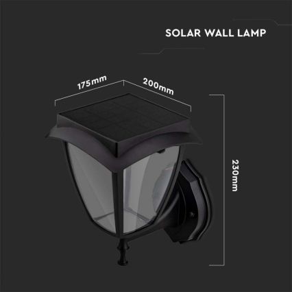LED napelemes fali lámpa LED/2W/3,7V 3000/6000K IP65 2200 mAh fekete