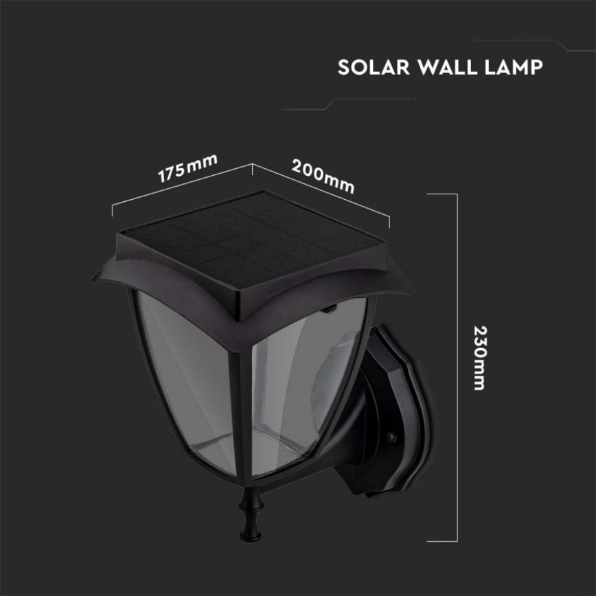 LED napelemes fali lámpa LED/2W/3,7V 3000/6000K IP65 2200 mAh fekete