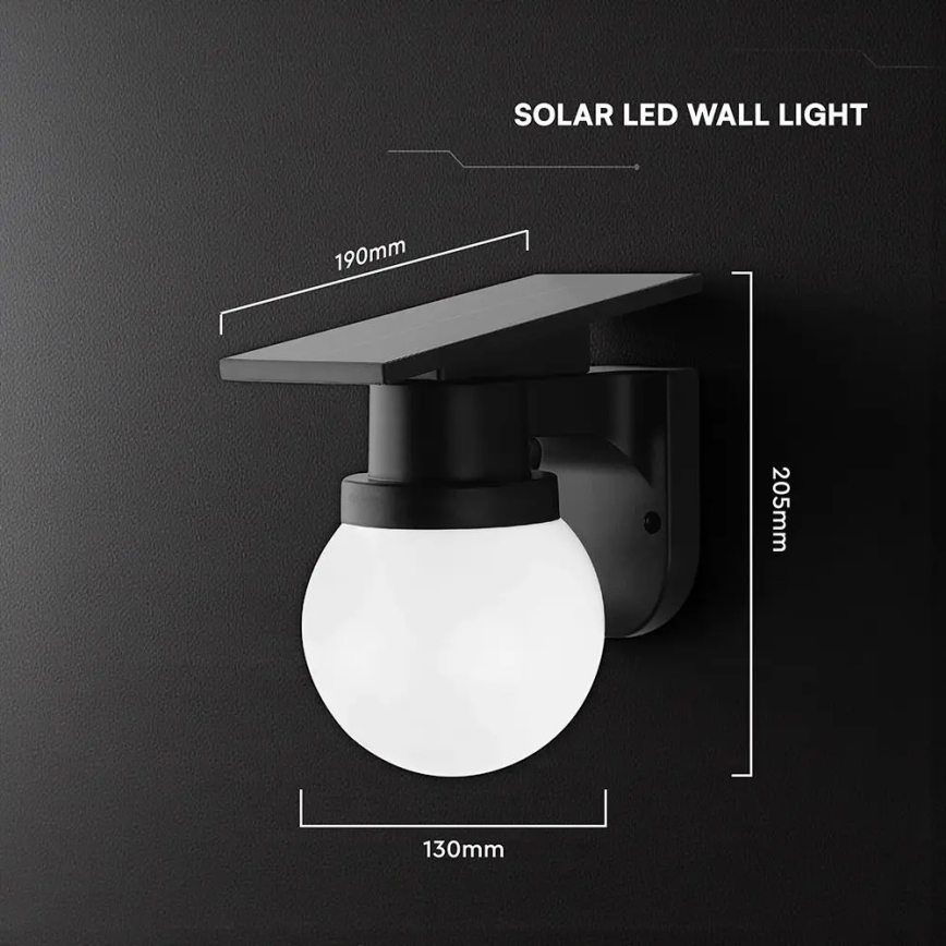 LED napelemes fali lámpa LED/3,7V 3000/4000/6400K IP54 1800 mAh fekete + távirányítóval