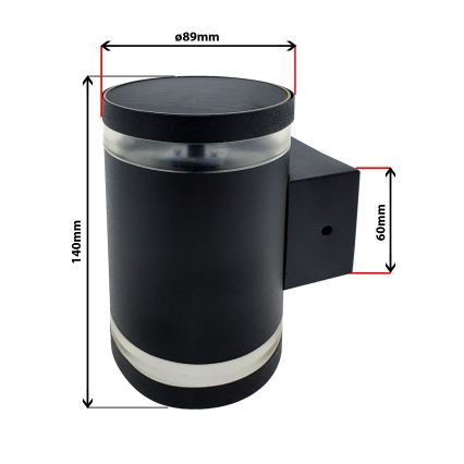 LED Napelemes fali lámpa LED/5V IP44 fekete