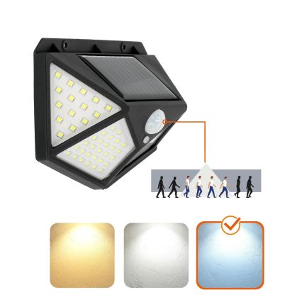 LED napelemes fali lámpa érzékelővel LED/1W/3,7V 6500K IP44 1200 mAh