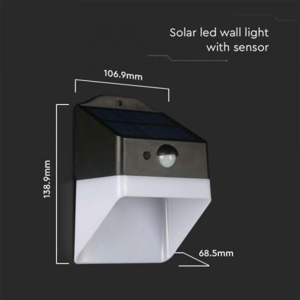 LED napelemes fali lámpa érzékelővel LED/2W/3,7V 4000K IP65 1200 mAh