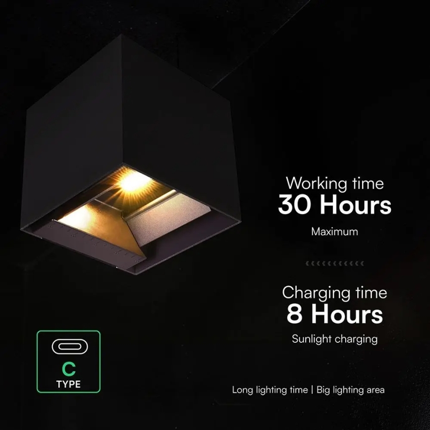 LED napelemes fali lámpa érzékelővel LED/9W/3,7V 3000/4000/5000K IP65 2600 mAh fekete