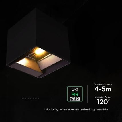 LED napelemes fali lámpa érzékelővel LED/9W/3,7V 3000/4000/5000K IP65 2600 mAh fekete