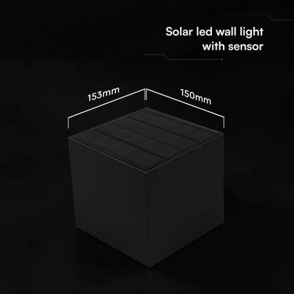 LED napelemes fali lámpa érzékelővel LED/9W/3,7V 3000/4000/5000K IP65 2600 mAh fekete