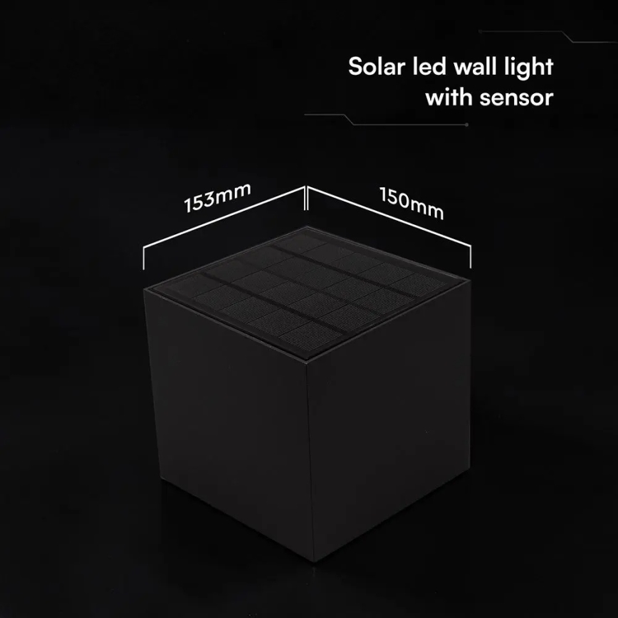 LED napelemes fali lámpa érzékelővel LED/9W/3,7V 3000/4000/5000K IP65 2600 mAh fekete