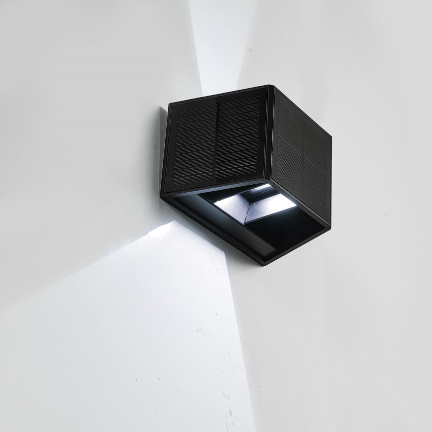 LED Napelemes fali lámpa WINGS LED/2W/1300 mAh 3,7V 6000K IP54 fekete