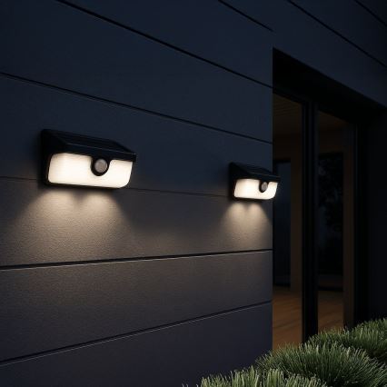 LED napelemes fali lámpatest érzékelővel LINK LED/5W/3,7V 2000 mAh IP65 fekete