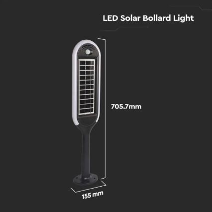 LED Napelemes lámpa érzékelővel BOLLARD LED/5W/5,5V 70 cm 4000K IP65 2000 mAh
