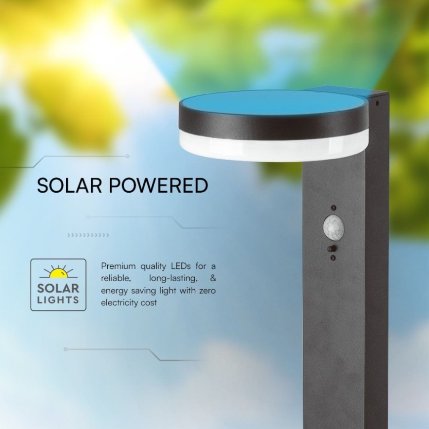 LED Napelemes lámpa érzékelővel LED/2W/3,7V IP54 3000K 2200 mAh kerek fekete