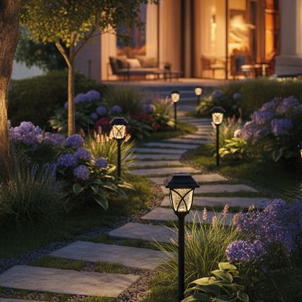 LED napelemes lámpa LAWN, 1,2 V, 100 mAh, 3000 K, 44 cm, IP44, fekete