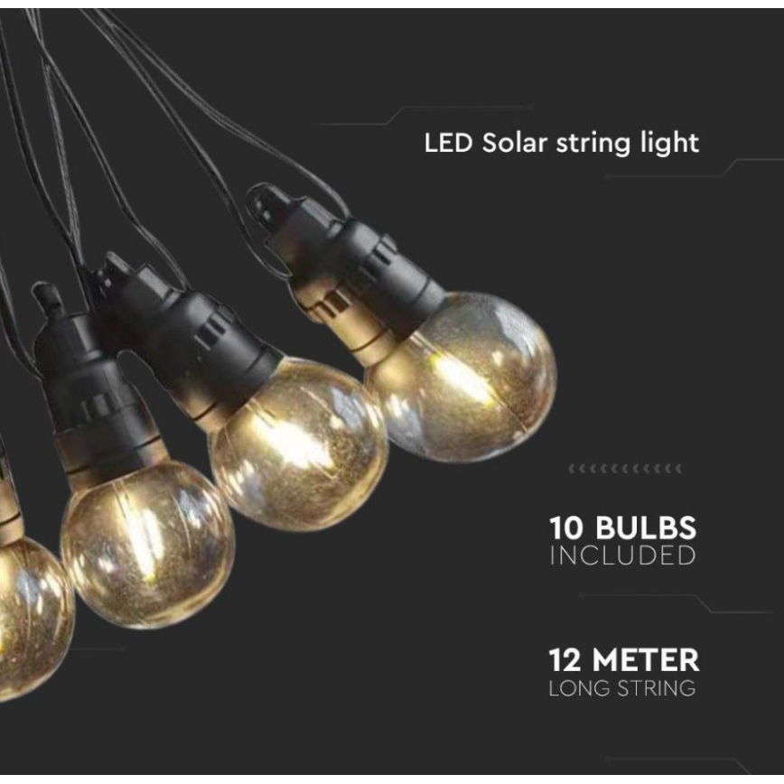 LED Napelemes fényfüzér 10xLED/0,5/4,5V 12 m 3000K IP44 1200 mAh + távirányító