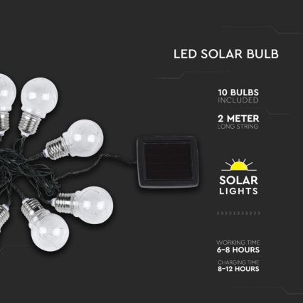 LED Napelemes lánc 10xLED/1W/1,2V 1xAA 2 m IP44 3000K 300 mAh