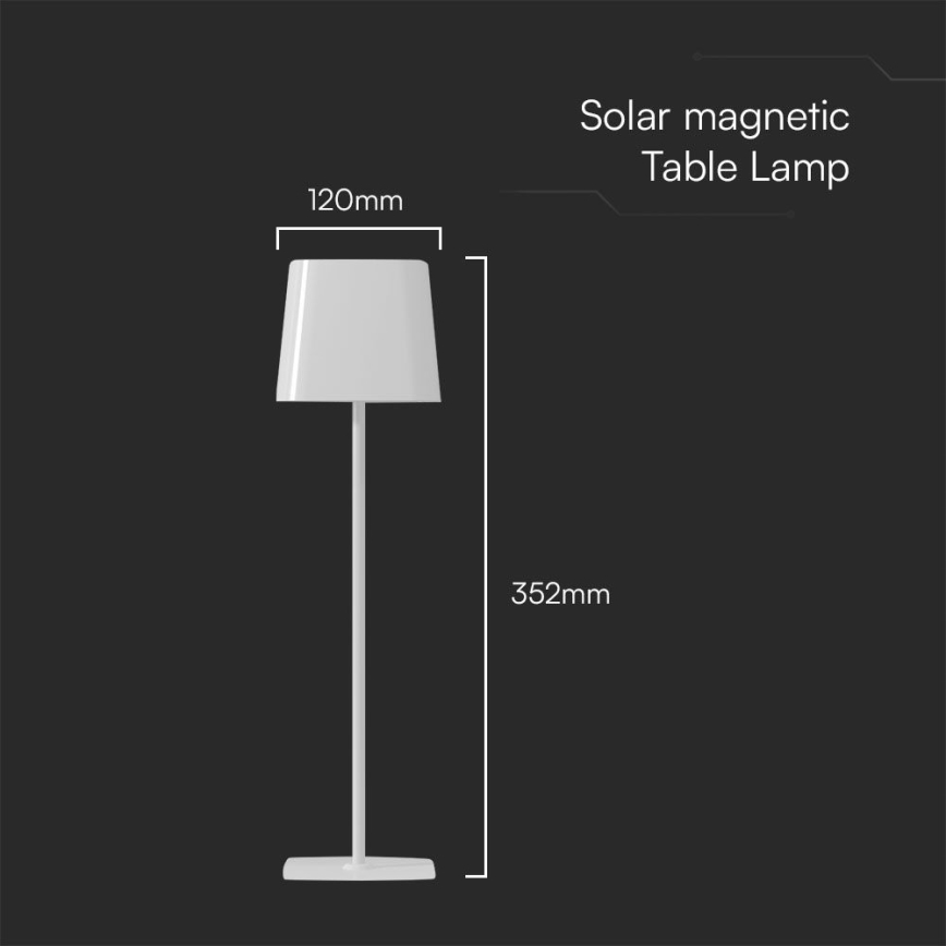 LED Napelemes dimmelhető mágneses érintős újratölthető asztali lámpa LED/5W/5V 3000-6000K 3600 mAh IP65 fehér