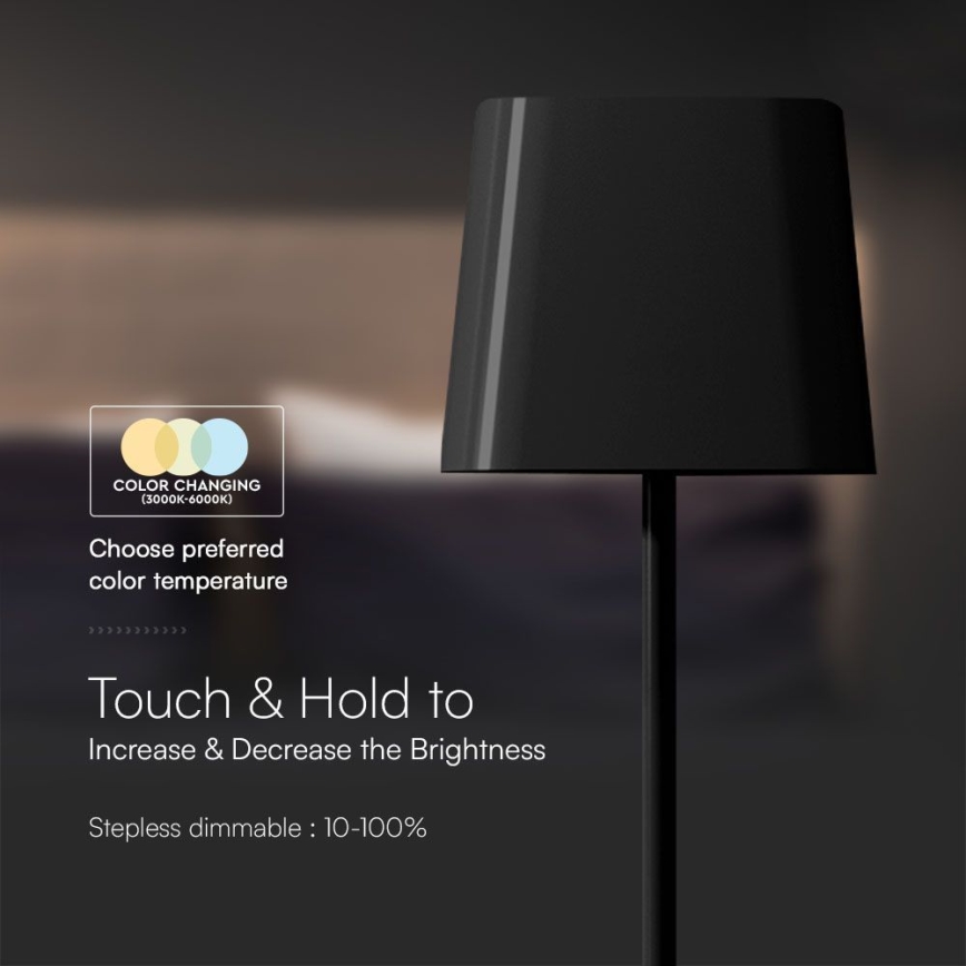 LED Napelemes dimmelhető mágneses érintős újratölthető asztali lámpa LED/5W/5V 3000-6000K 3600 mAh IP65 fekete