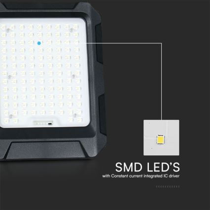 LED napelemes reflektor LED/10W/3,7V IP65 4000K 8000 mAh fekete + távirányító