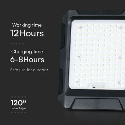 LED napelemes reflektor LED/10W/3,7V IP65 4000K 8000 mAh fekete + távirányító