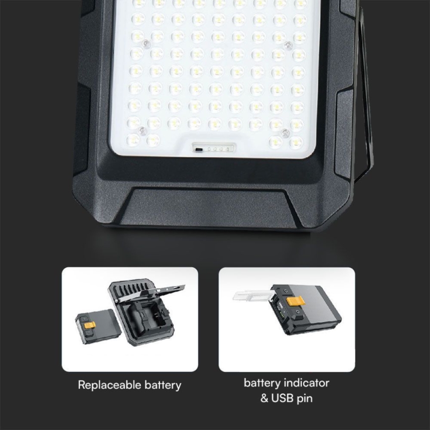 LED napelemes reflektor LED/15W/3,7V IP65 4000K 12000 mAh fekete + távirányító