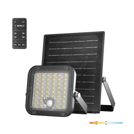 LED-dimmelhető napelemes reflektor érzékelővel LED/10W/3,7V 3000/4000K IP65 3600 mAh + távirányító