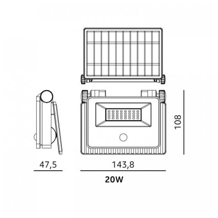 LED napelemes reflektor érzékelővel NCS G2 LED/20W/3,7V 3000/4000/6500K IP54 2600 mAh
