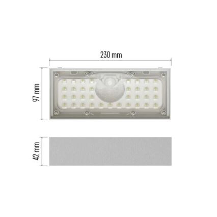 LED Napelemes reflektor mozgásérzékelővel LED/3,7V 3000mAh 4000K IP65 fehér