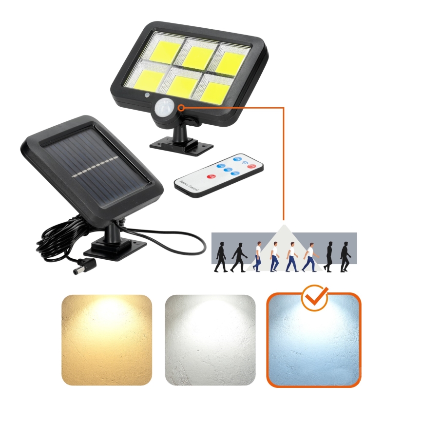 LED napelemes reflektor érzékelővel LED/1,5W/3,7V 6000K IP44 1200 mAh