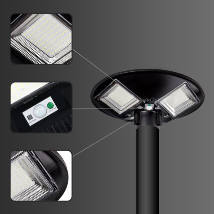 LED Dimmelhető napelemes utcai lámpa érzékelővel LED/15W/6V 11000 mAh 6500K IP65 fekete + távirányítás