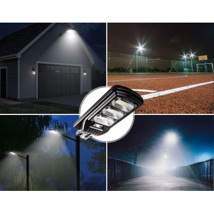 LED Dimmelhető napelemes utcai lámpa érzékelővel LED/180W/6V 11000 mAh 6500K IP65 fekete + távirányítás