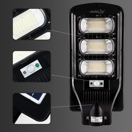 LED Dimmelhető napelemes utcai lámpa érzékelővel LED/180W/6V 11000 mAh 6500K IP65 fekete + távirányítás